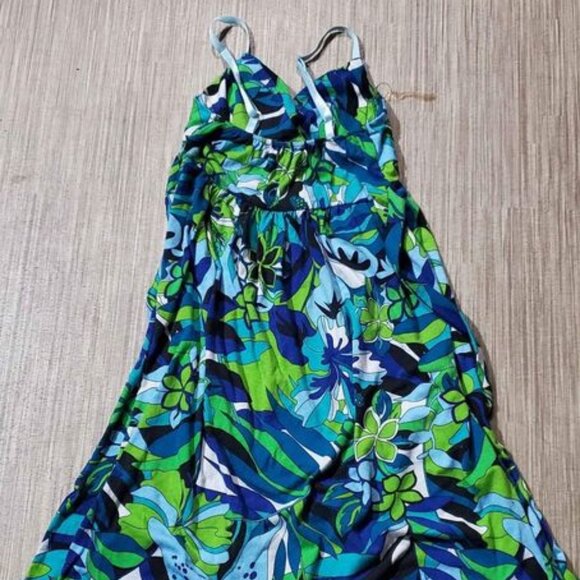 Gorgeous Blue and Green Floral Patter Sundress, Adjustable Straps - Picture 3 of 6